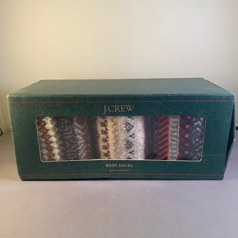 J. CREW 3 Pack Wool Boot Socks Fair Isle Mens Gift Set - New in Box